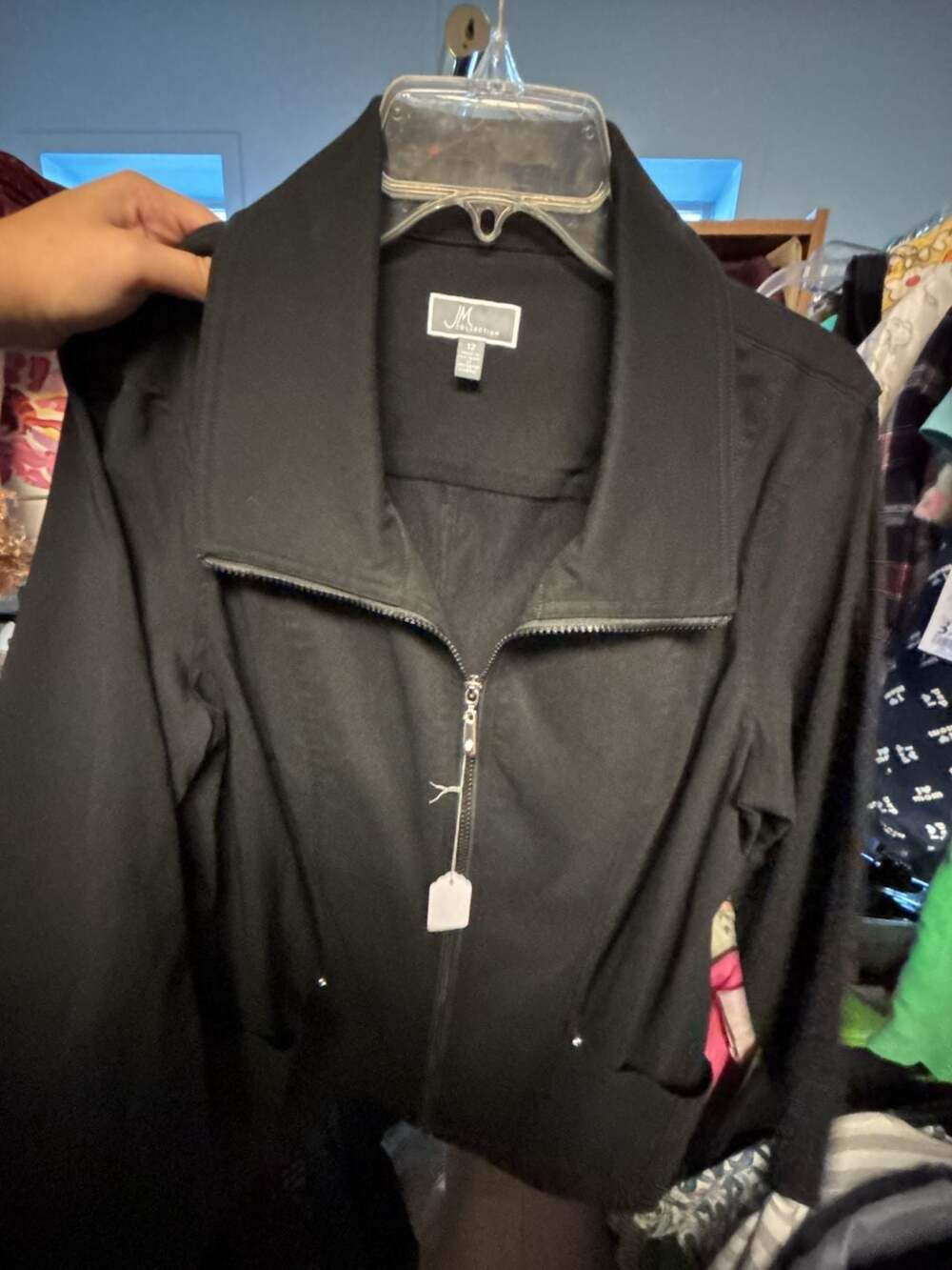 JM Collection Women's Black Full-Zip Knit Jacket Size 12